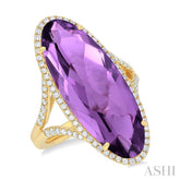 26x10 MM Oval Cut Amethyst and 1/2 Ctw Round Cut Diamond Halo Semi-Precious Ring in 14K Yellow Gold